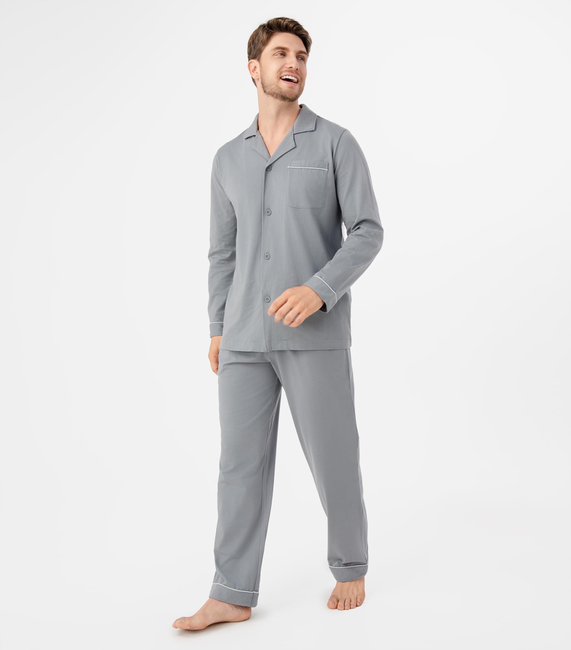 Soft Cotton Notched Collar Pajamas