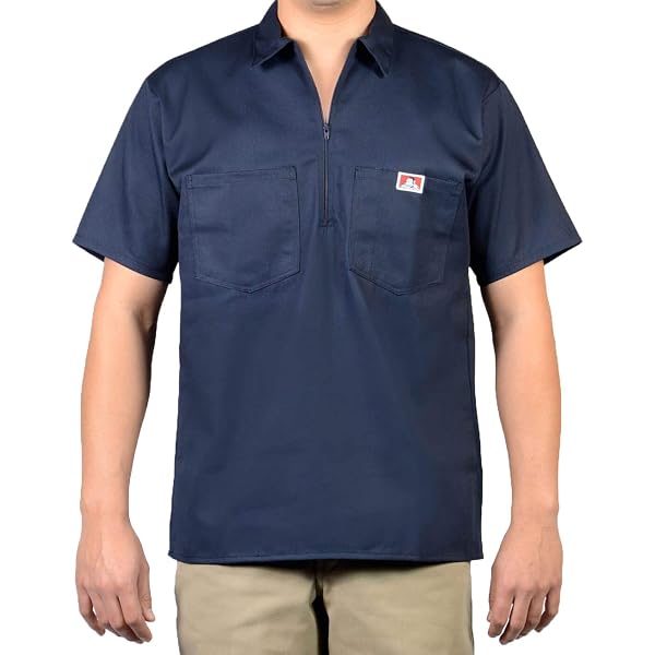Amazon.com: Ben Davis Men's Short Sleeved Half Zipper Work Shirt
