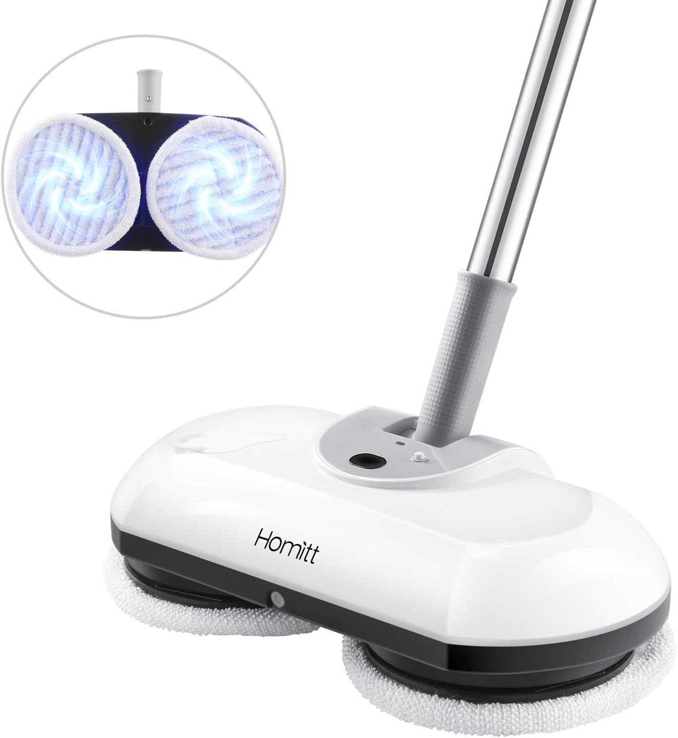 Homitt Electric Spin Mop Power Floor Scrubber-2019 Version, Cordless Spray Floor Mop with Adjustable Handle and 4 Replaceable Microfiber & Reusable Mop Pads for Cleaning Hardwood Floor and Tile