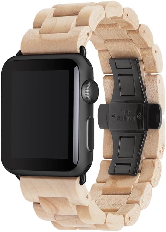 Woodcessories - Band Compatible with Apple Watch Series 1-5 Made of Real Wood, EcoStrap (38/40 mm, Maple/Black)