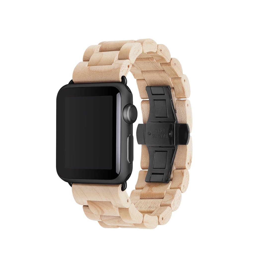 Woodcessories - Band Compatible with Apple Watch Series 1-5 Made of Real Wood, EcoStrap (38/40 mm, Maple/Black)