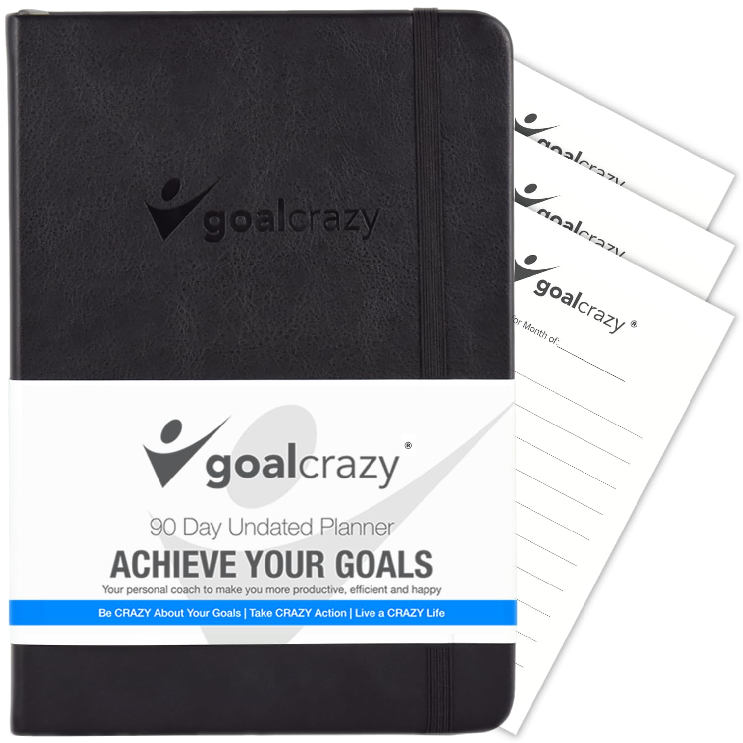 Goal Crazy Undated Daily Planner - 90 Day A5 Diary 2023, Planner Diary for Busy Schedules، Productivity Habit Tracker, Inspirational, Daily Life Planner Almond Pages (Black)