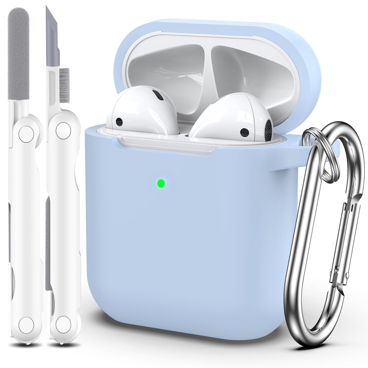 MHYALUDO AirPods Case Cover with Cleaning Kit & Keychain, Compatible with AirPods 2nd Gen 2019 & 1st Gen 2016, Soft Protective Case, Sky Blue