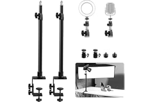 Obeamiu 2 Pack C Clamp Desk Mount Light Stand with 1/4" Ball Head and Hot Shoe Mount Adapter, 15.5-25.5Inch Adjustable Tablet
