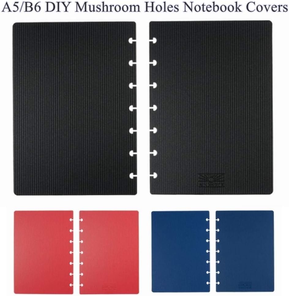 LASISZ B6/A5 Notebook Covers With Mushroom Holes For DIY Daily Planner Schedule Discbound Discs Bound Notebook Binding,Black,A5