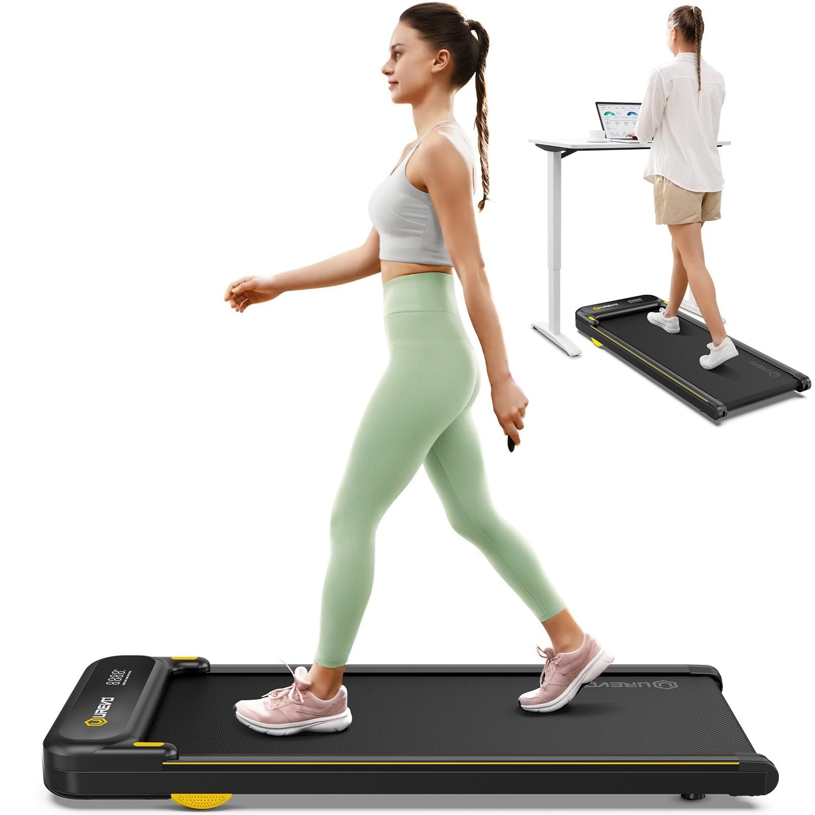 Photo 1 of (Powers on) UREVO Walking Pad, Under Desk Treadmill for Home Office, Portable Desk Treadmill with Double Shock Absorption Remote Control LED Display, 265 Lb Capacity