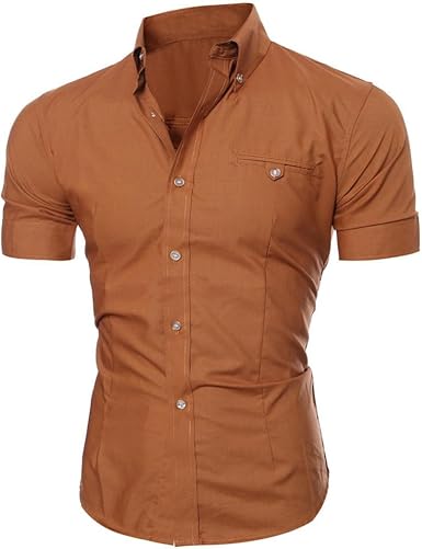 mens brown short sleeve dress shirt