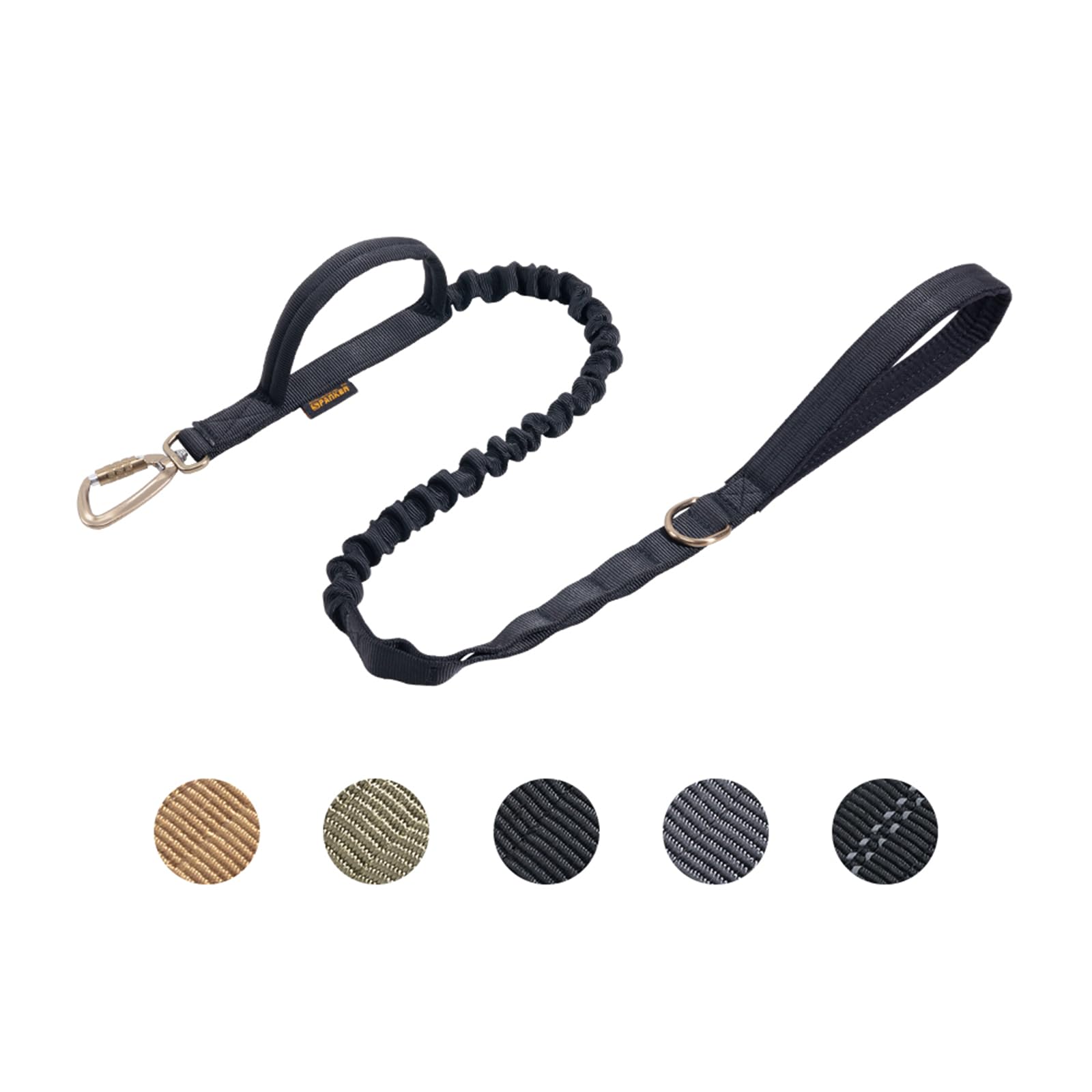 EXCELLENT ELITE SPANKER Military Leash Dog Tactical Space Aluminum Hook Clips Bungee Dog Leash Tactical Dog Leash Elastic Dog Rope Leads with 2 Control Handle (Black)