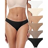 PURILINE 6 Pack Seamless Womens Thong Underwear Hipster No Show Low Rise Sexy Bikini Panties Silky Stretch Breathable Soft
