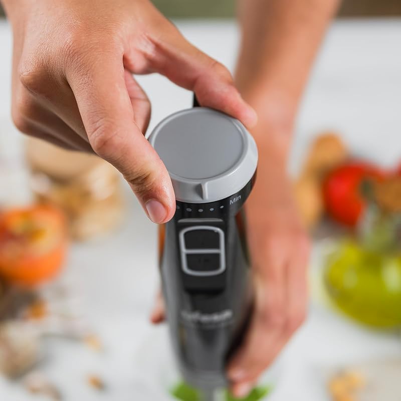 Batidora de Mano Mars 1200W, Control Velocidad Variable, Función Turbo, 4 Cuchillas de Alta Eficacia, Acero Inoxidable, Diseño Ergonómico, Antisalpicaduras, Vaso 700ml, Picadora 500ml y Batidor