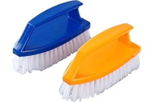 Rattmety 2PCS Scrub Brush with Handle, Hand-Held Pool Brush Multi-Purpose Scrubber with Stiff Bristles Comfort Grip Cleaning 