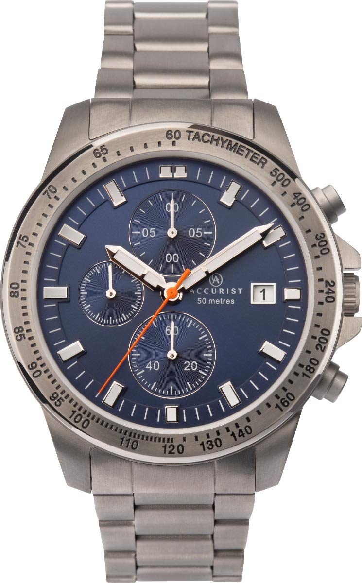 Accurist Mens Titanium Chronograph Watch with Blue Dial and Silver Strap 7244