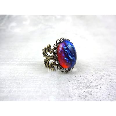 Buy Little Gem Girl Synthetic Mexican Opal Czech Glass Dragons Breath Ring Red Blue Fire Amulet Adjustable Antique Bronze Filigree Setting Online In Vietnam B00ti78kc6