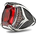 925 Sterling Silver Men's Ring with Garnet Stone, Handmade Garnet Stone Silver Ring, Gift for Him, Anniversary Gift (14,5)