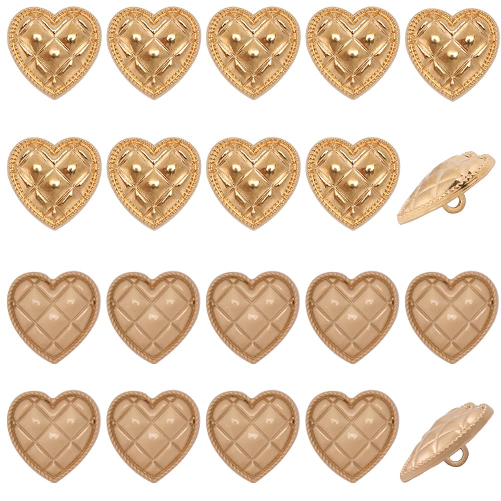 GORGECRAFT 1 Box 20Pcs 2 Colors Metal Shank Buttons Heart Shaped Retro Bright Gold Matte Gold Decorative Buckle Replacement Alloy Buttons for DIY Sewing Crafts Uniform Jacket Clothes Embellishments