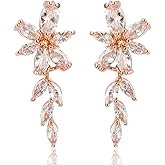 Marquise Cubic Zirconia Cluster Earrings for Wedding Sterling Silver CZ Crystal Rhinestone Floral Flower Leaf Bridal Dangle Drop Earring for Bride Bridesmaids Women Girls Party Prom Costume Jewelry