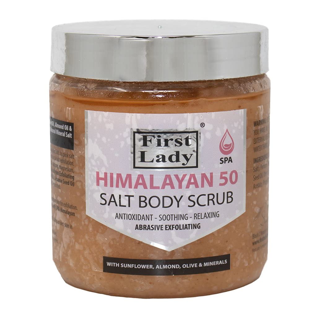 First Lady Himalayan Salt Body Scrub 500ml – Natural Exfoliating Body Scrub with Sunflower, Almond, Olive & Sesame Oils – Moisturising Dead Skin Remover for Smooth, Glowing Skin