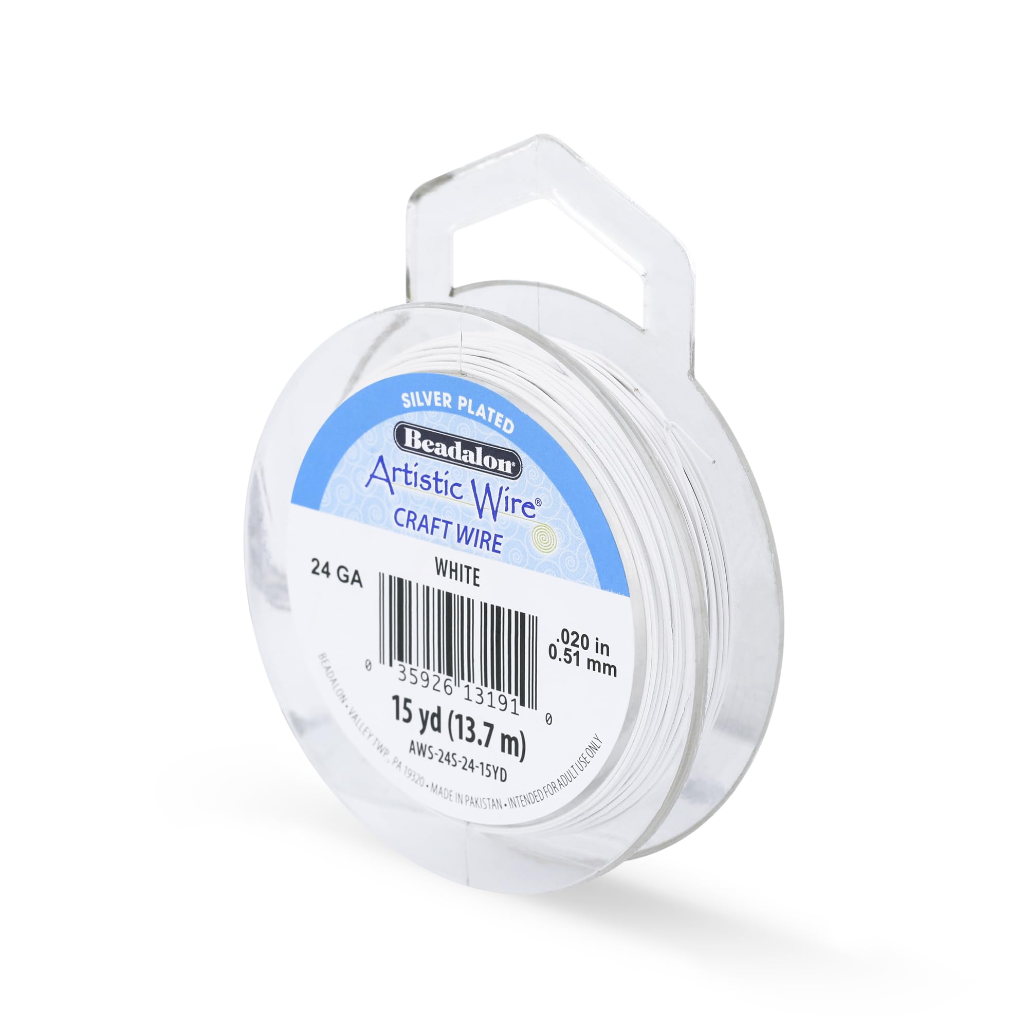 Artistic Wire 24 Gauge / .51 mm Silver Plated Tarnish Resistant Colored Copper Craft Wire, 15 yd / 13.7 m, White