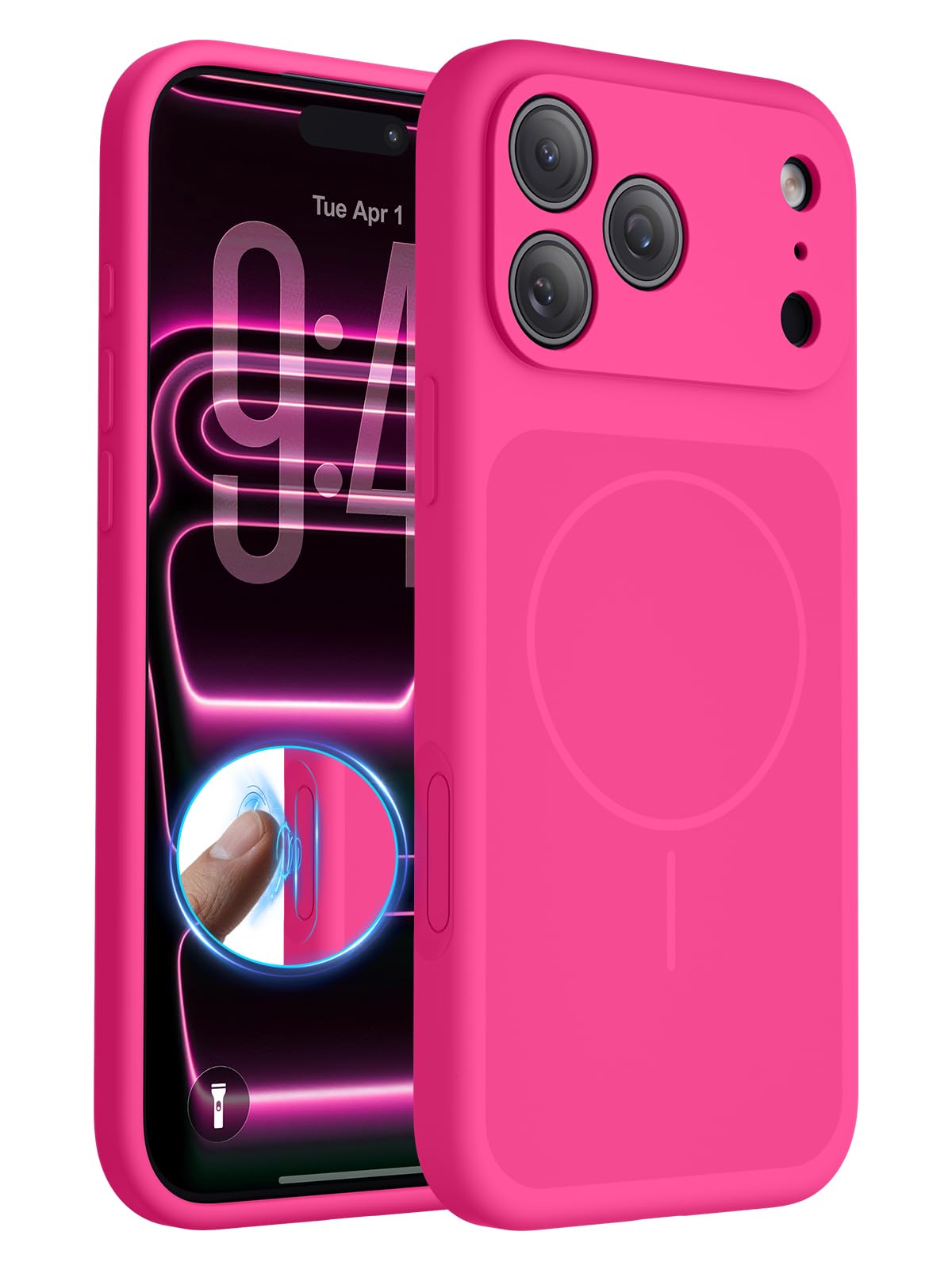 FlyReal Magnetic for iPhone 17 Pro Max Case, Design for iPhone’s New Back, Compatible with MagSafe, Integrated Silicone Camera Control & Camera Protection Microfiber Lining Case, 6.9", Hot Pink