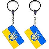 QQSD Ukraine Ukrainian Flag with Trident Keychain Key Ring, 2 Pack