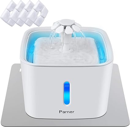 Fontaine Deau Pour Chat Parner Distributeur Deau Pour Chat Avec Fenêtre De Niveau Deau 4pcs Filtre Hygiénique 1 Tapis En Silicone Fontaine