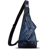 FEIGITOR Genuine Leather Sling Bag for Men and Women Vintage Full Grain Leather Sling Purse Chest Daypack Over Shoulder Crossbody Bag (Navy)