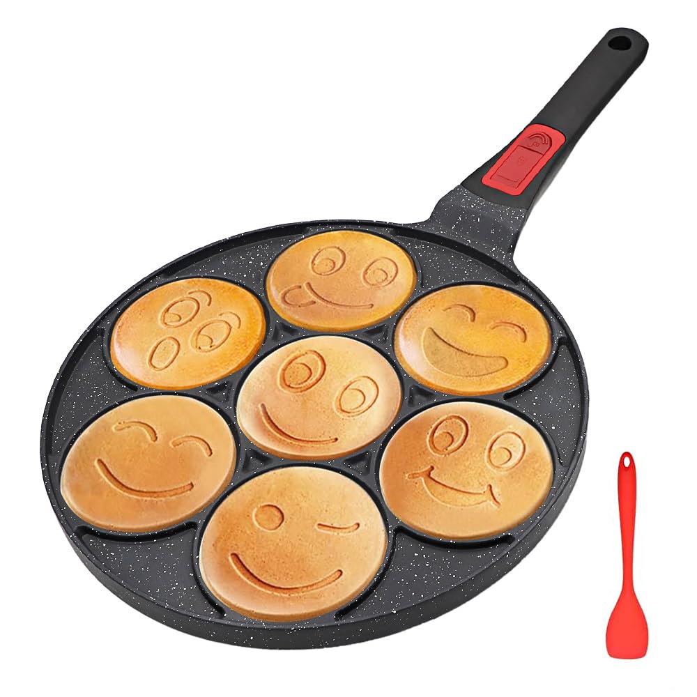 RANX INGST Pancake Pan Induction, Non Stick Mini Crepe Pan with Detachable Handle, Pancake Mold with 7 Holes for Kids, Oven Safe, Black
