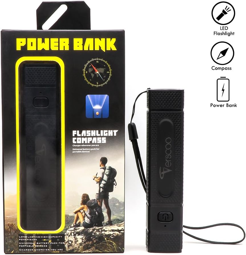 USB Rechargeable LED Flashlight, with 3000mAh 18650 Battery Small Torch with Power bank & Compass Function, Camping Outdoor use