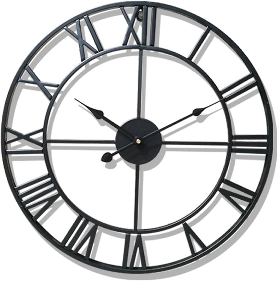 Nclon Retro Wall Clock,Wrought Iron Roman Numbers Large Round Nordic