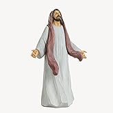 ShineOnAngel Jesus Christ Statue Jesus with Open Arms for Morden Home Religious Gift 9.5inch Hand Painted (Wine-Red Headscarf)