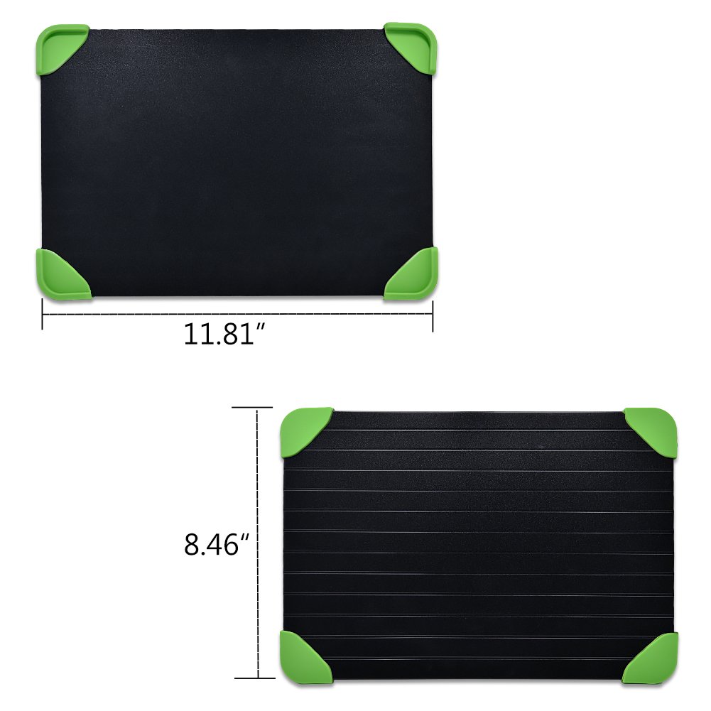 Rapid Defrosting Tray For Fast Thawing Meat Or Frozen Food-Safety, Economic, No Electricity, No Lost Food Flavors, With Green Silicone Border