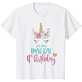 Kids Unicorn 4th Birthday Party Girls 4 Years Old T-Shirt