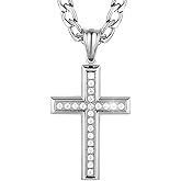 HZMAN 24K Gold-Plated Solid CZ Cross Necklace for Men Women Stainless Steel Religion Jewelry with 24 Inch Figaro Chain