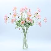 2 Pcs Artificial Fake Flowers Plants Poppies Silk Flower Arrangements Wedding Bouquets Decorations Plastic Floral Table Centerpieces for Home Kitchen Garden Party Decor Approx 23.6" High - Light Pink