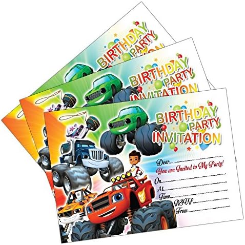 Invitations 20 x Blaze & The Monster Machines Girls Boys Kids Birthday Party Invites | with C6 Envelopes Option | With Thank You Cards Option (Only Invites)