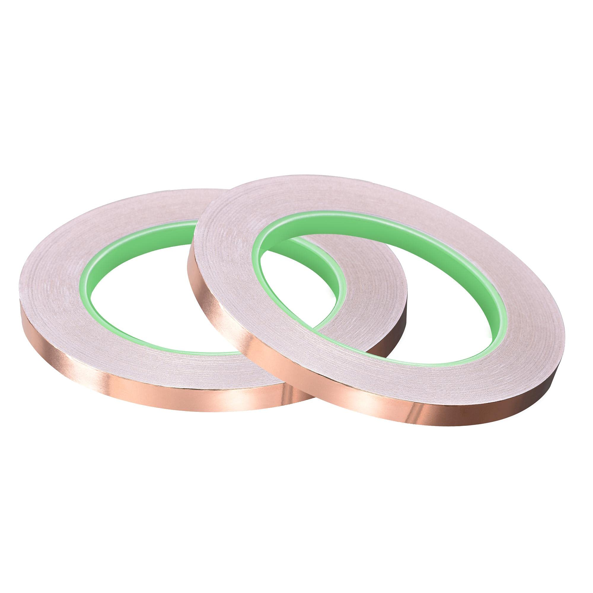sourcing map Double-Sided Conductive Tape Copper Foil Tape Adhesive 8mm x 30m/98.4ft for Guitar, EMI Shielding Crafts, Electrical Repairs, Stained Glass 2pcs