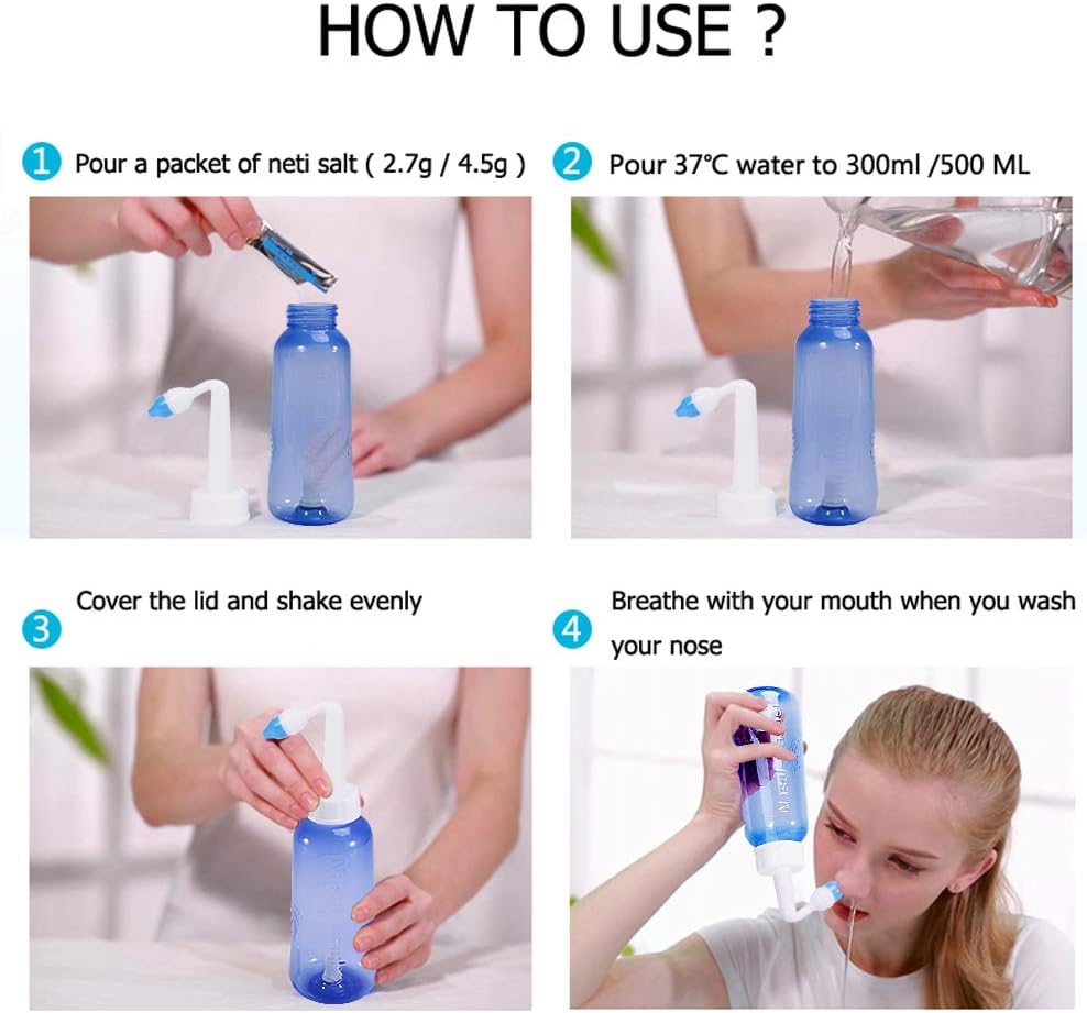 CROING 300ml Nasal Wash Bottle for Nasal Irrigation - Sinus Rinse , Neti Pot, White, Blue - Image 3