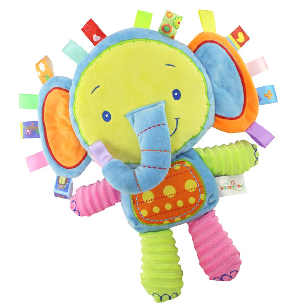 Inchant Taggies Security Blanket Elephant Stuffed Toy, Baby Plush Sensory Toy with Ribbons & Rattle,Baby Gifts for Infant，Toddlers