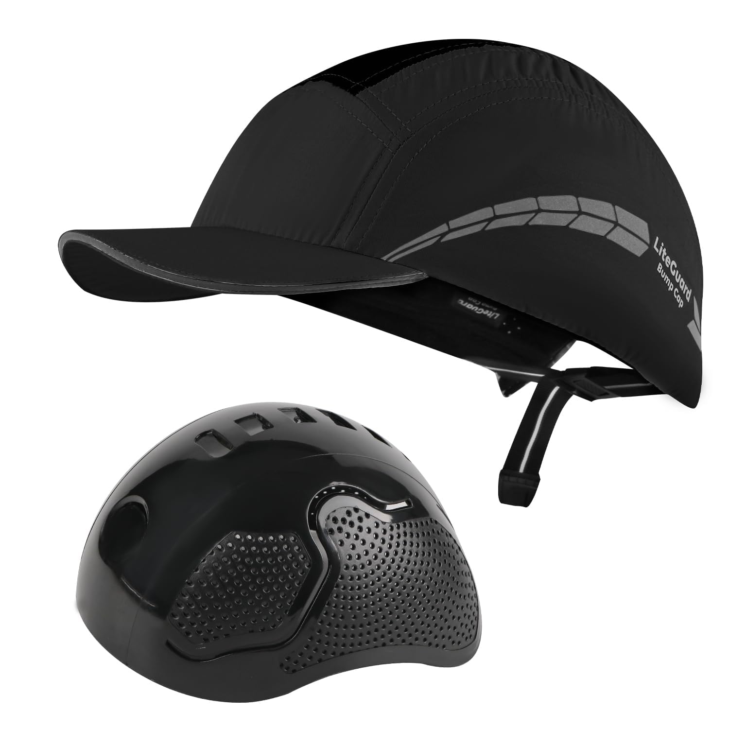 HEARMOR Lightweight Bump Cap with Reflective Stripes, Breathable Baseball Cap Style, Head Protection Hard Hat for Men and Women, Black