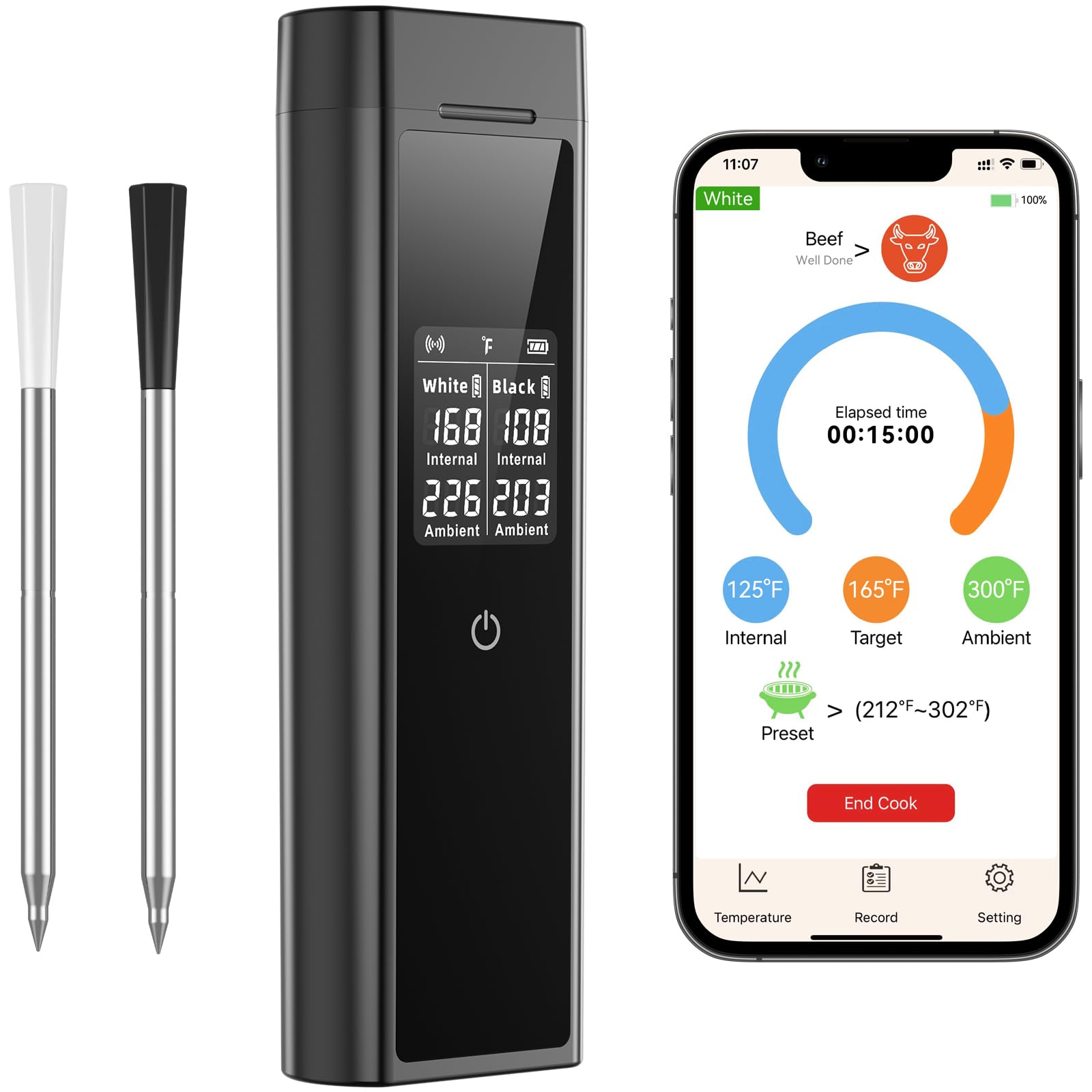 Photo 1 of Smart Wireless Meat Thermometer Digital, 2 Probes, Advanced Bluetooth Food Thermometer for Cooking, IP67, Real-Time Monitoring & Smart Alerts with APP for BBQ, Grill, Oven, Smoker, Kitchen Gifts