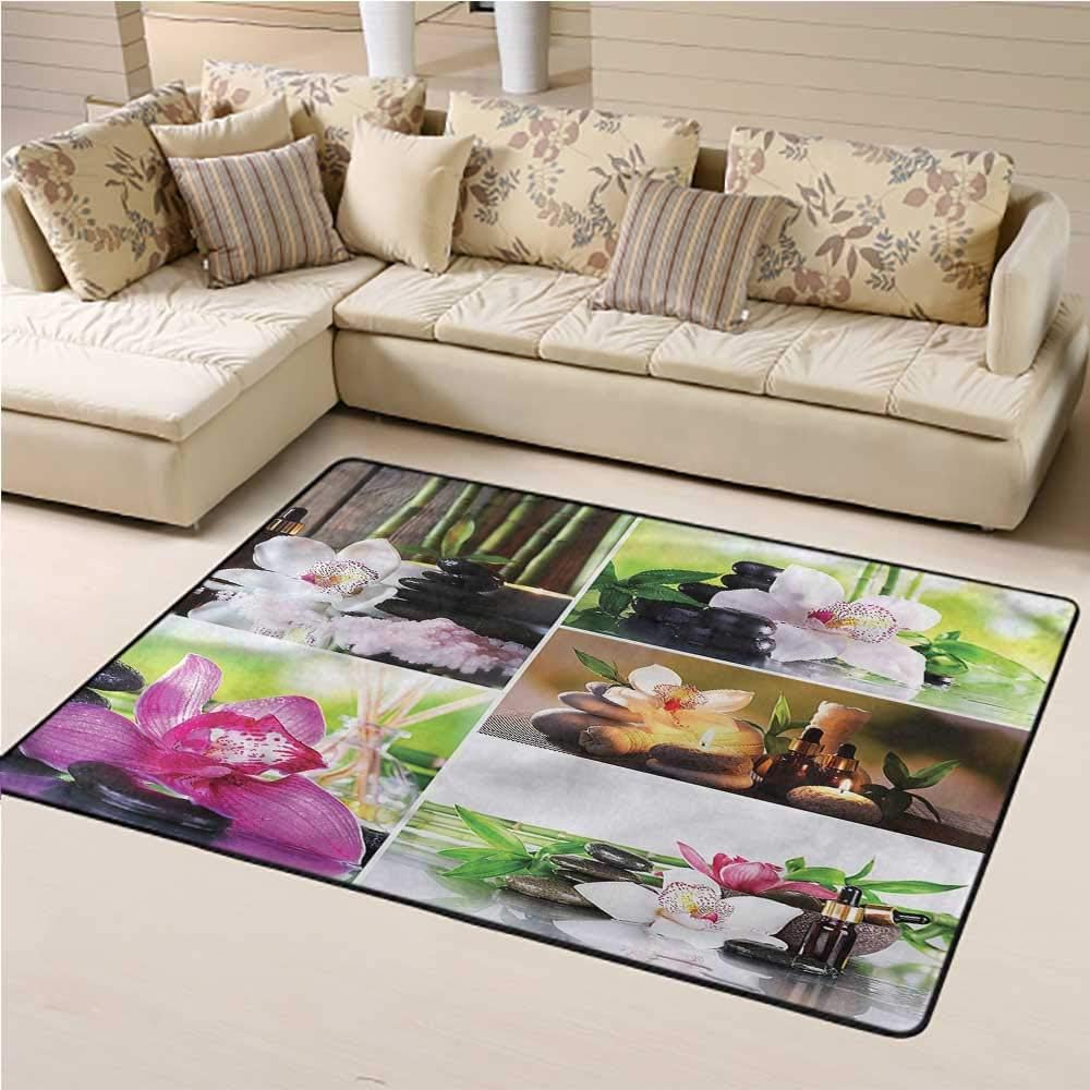 Carpet Spa, Orchids Stone Pebbles Zen Theme Camping Mat for Living Room Kids Room Home Decor 3 x 5 Feet