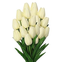 10 Pcs Cream Tulips Artificial Flowers Real Touch