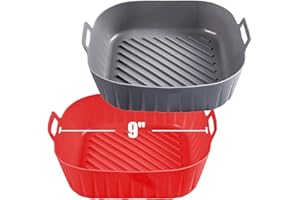 Golden Associate Silicone Liners Square 9 Inches for Large Air Fryer, 2 Pcs Non-stick Food-grade Reusable Silicone Pot Baking Tray Basket Bowl Oven Air Fryer Accessories