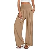 UEU Women's Linen Palazzo Pants Wide Leg High Waisted Lounge Casual Beach Pants with Pockets