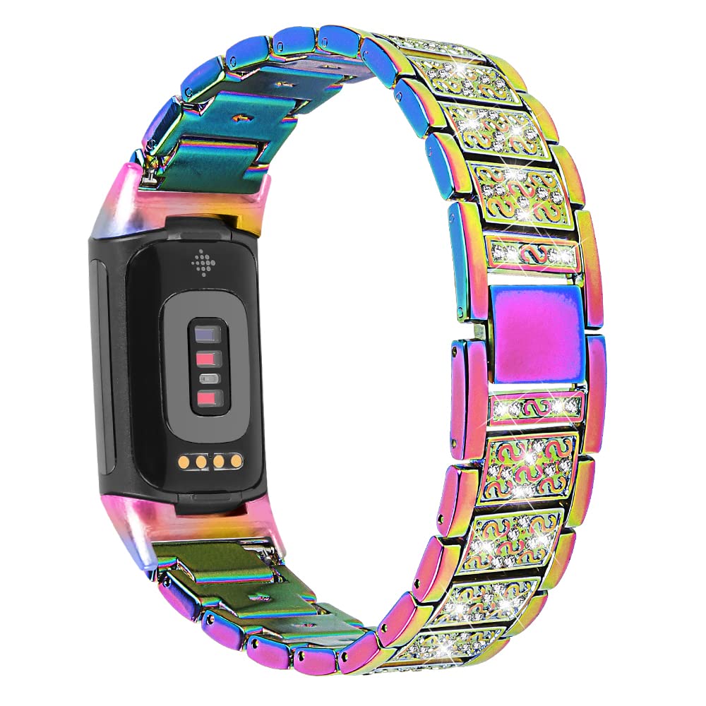 AISPORTS Compatible with Fitbit Charge 6/Charge 5 Strap for Women, Crystal Bling Glitter Diamonds Rhinestones Jewelry Metal Adjustable Wristband Bracelet Replacement Strap for Fitbit Charge 6/Charge 5