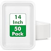 Uniecocus 50 Pack 14 Inch Disposable Food Trays, Heavy Duty Large Paper Plates for Serving Food, Compostable Platters for Crawfish Lobster Seafood Boil BBQ Party, White Rectangle Plates