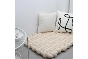 XHJRI Thickened Braided Knot Seat Mat, Knotted Floor Decorative Cushion, Handmade Baby Infant Playing Pad Nursery Rug (27.5 * 31.5 Inch,Light Khaki)