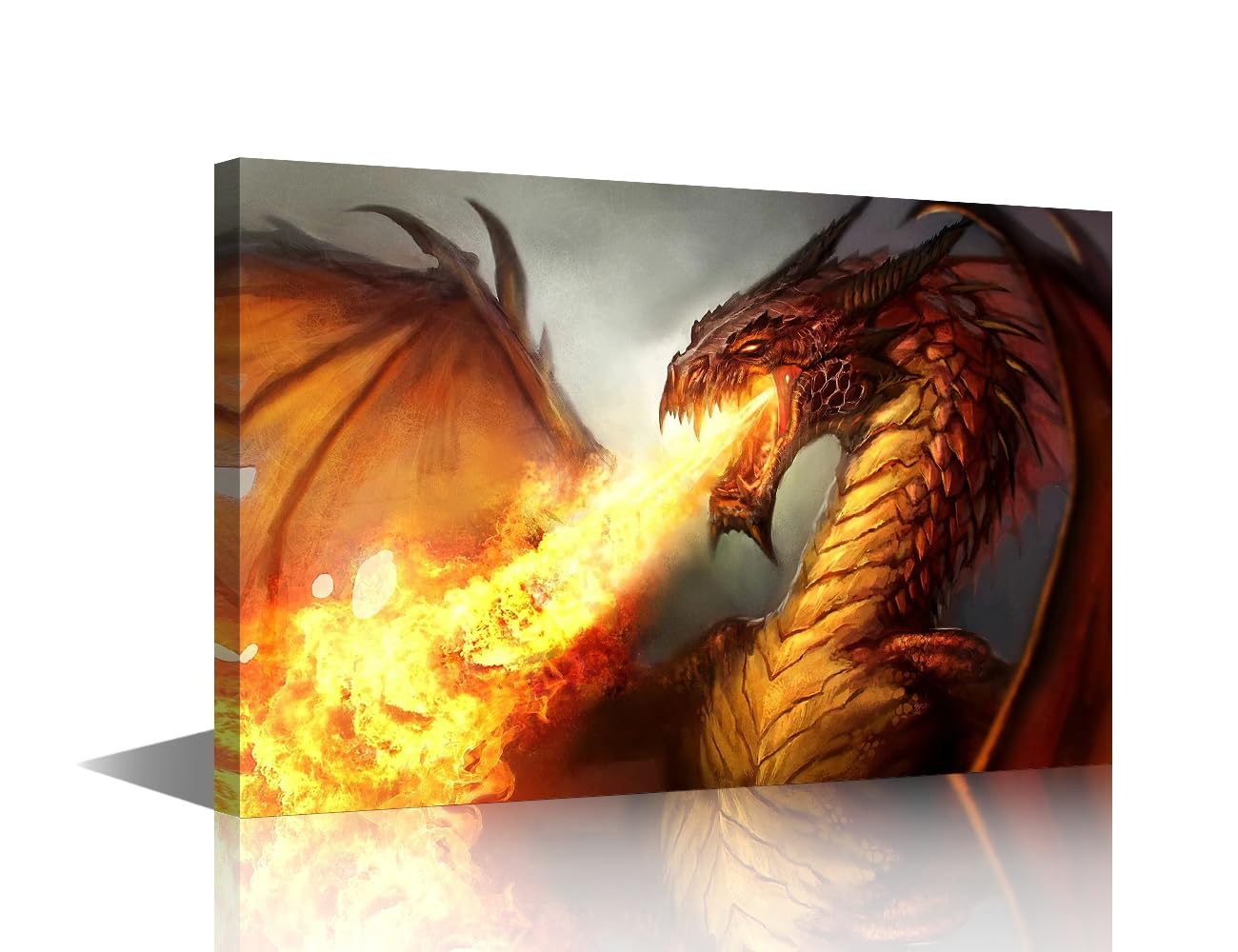TISHIRON Purple Dragon Wall Fire Dragon Pictures Abstract Wall Art Paintings 1 Panel Fantasy Dragon Canvas Artwork Norse Home Rustic Decoration for Living Room Giclee Framed Ready to Hang 24x16in
