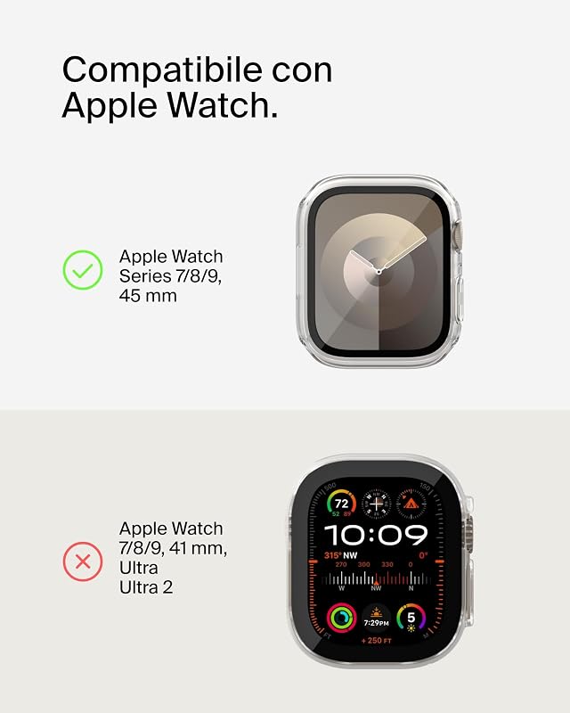 TemperedCurve Proteggi Schermo per Apple Watch Series 8 con Copertura da Bordo a Bordo e Bumper Protettivo, Pellicola per Schermo in Vetro Temprato, Accessori per Apple Watch, Trasparente