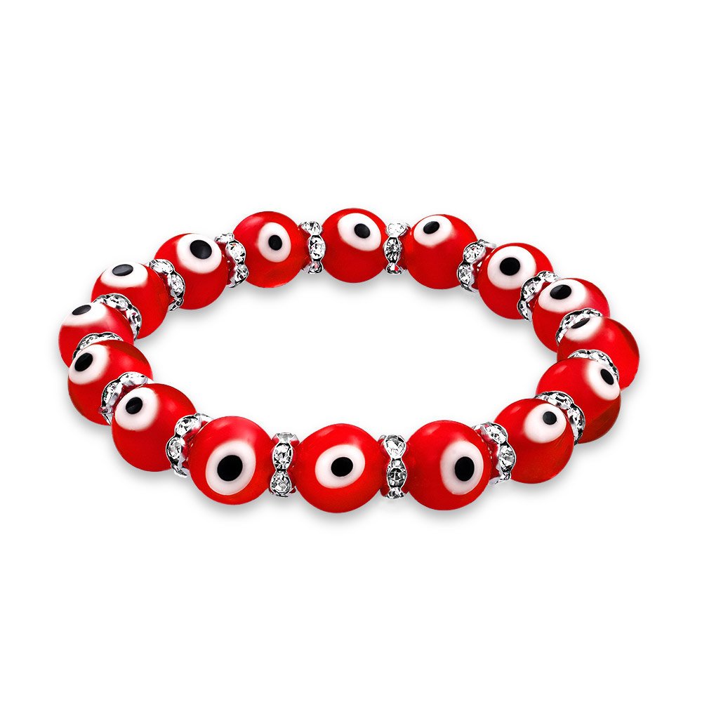 Bling Jewelry Turkish Red Evil Eye Glass Bead Stretch Bracelet For Women Teens Rondelle Crystal Spacers For Protection And Good Luck — image 1